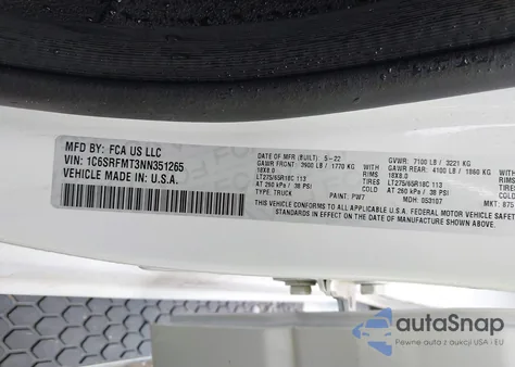 2022 Ram 1500 Big Horn z USA, uszkodzony, nr VIN 1C6SRFMT3NN351265